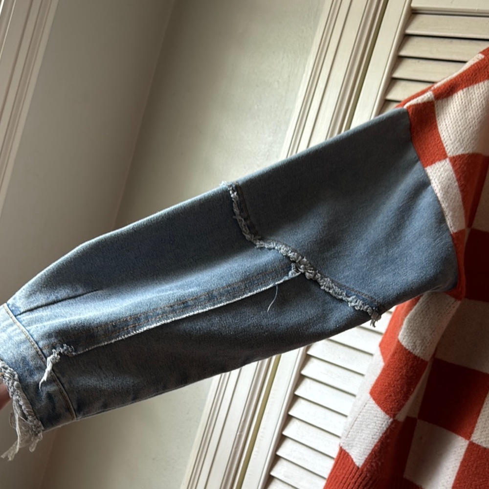 Women’s Checkered Sweater - Orange and Blue - Picture 2 of 6